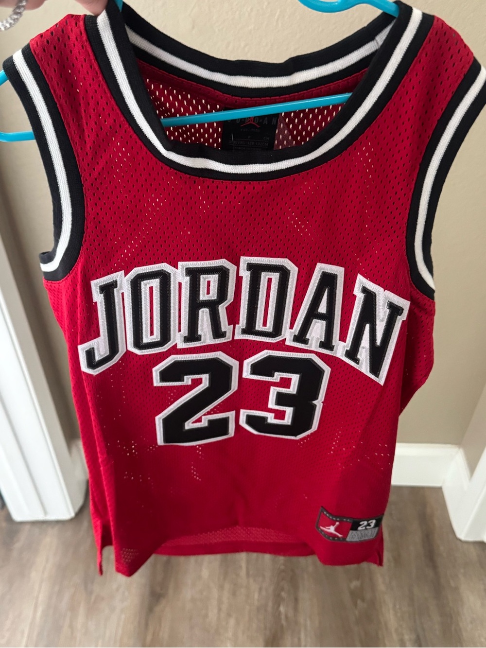 Jordan Red Mesh Basketball Jersey with Black & White Trim